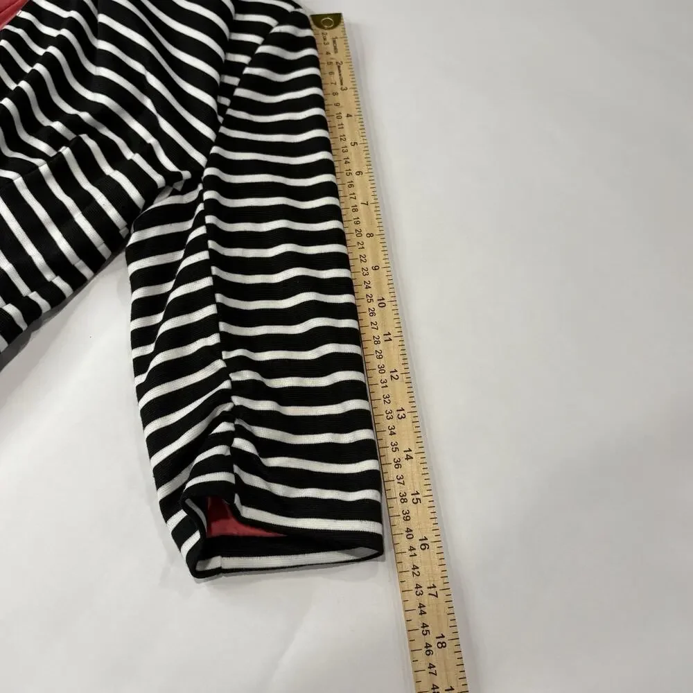 MONTEAU Size M Stripe Blazer Jacket Black White Hot Pink Lined Button Stretch - Picture 5 of 8